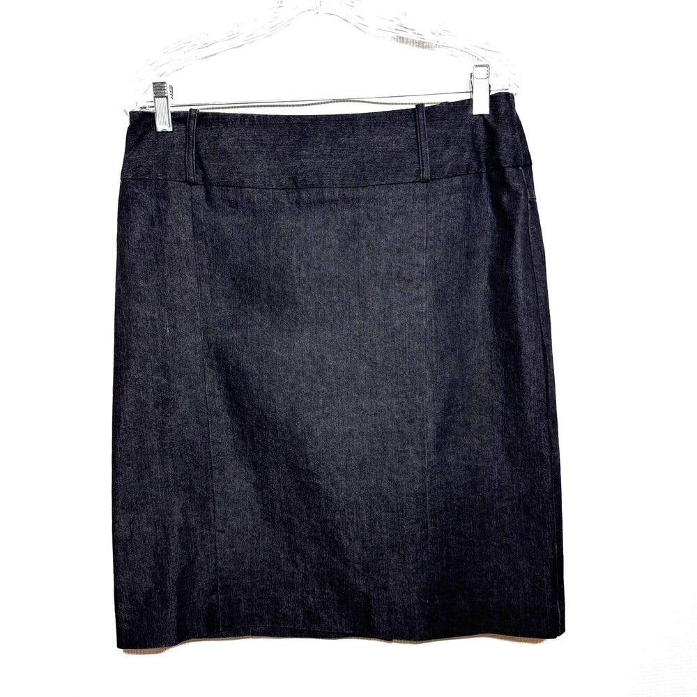 Larry Levine Denim Midi Pencil Skirt Stretch Black Casual Classic Modest Chic 10